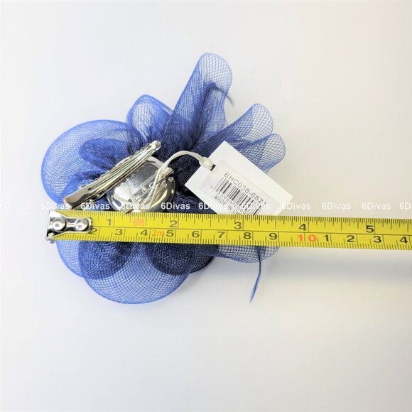 DEEP Blue Floral Hair Clip Fascinator Sinamay Mesh Fascinator- New - Picture 6 of 7